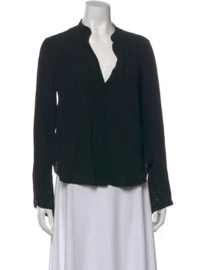 Pre-owned Zadig & Voltaire V-neck Long Sleeve Blouse In Black