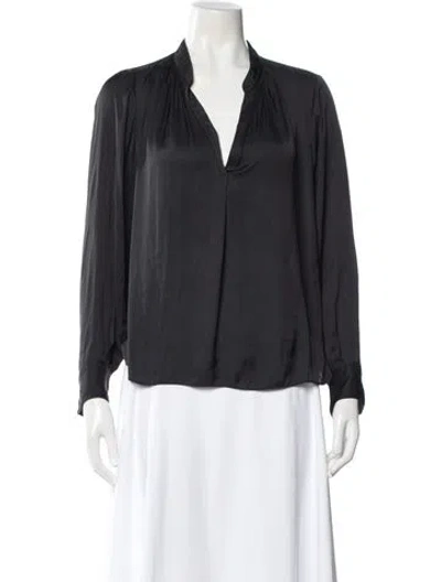 Pre-owned Zadig & Voltaire V-neck Long Sleeve Blouse In Black