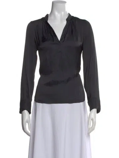 Pre-owned Zadig & Voltaire V-neck Long Sleeve Blouse In Black