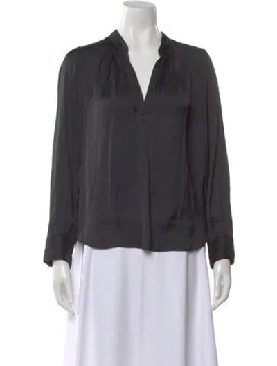 Pre-owned Zadig & Voltaire V-neck Long Sleeve Blouse In Black
