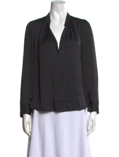 Pre-owned Zadig & Voltaire V-neck Long Sleeve Blouse In Black