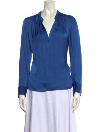 Pre-owned Zadig & Voltaire V-neck Long Sleeve Blouse In Blue