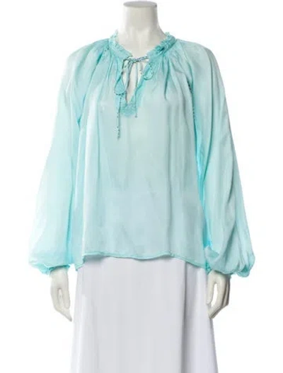 Pre-owned Zadig & Voltaire V-neck Long Sleeve Blouse In Blue