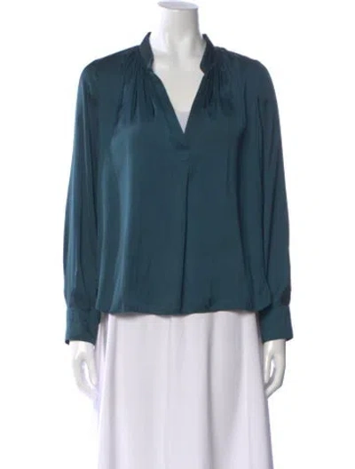 Pre-owned Zadig & Voltaire V-neck Long Sleeve Blouse In Blue