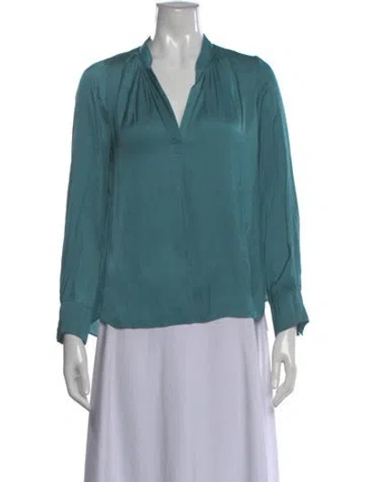 Pre-owned Zadig & Voltaire V-neck Long Sleeve Blouse In Blue