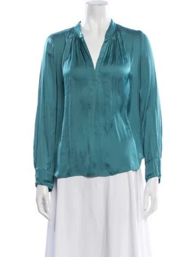 Pre-owned Zadig & Voltaire V-neck Long Sleeve Blouse In Blue