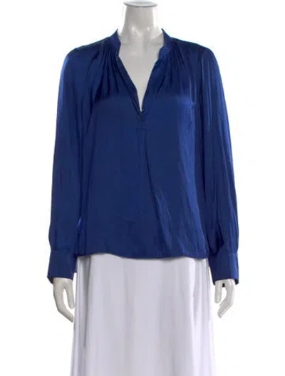 Pre-owned Zadig & Voltaire V-neck Long Sleeve Blouse In Blue