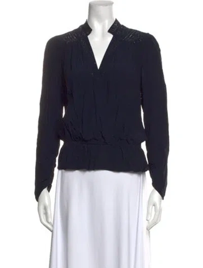 Pre-owned Zadig & Voltaire V-neck Long Sleeve Blouse In Blue