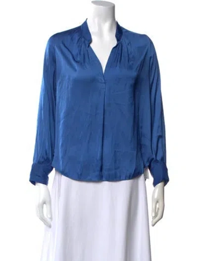 Pre-owned Zadig & Voltaire V-neck Long Sleeve Blouse In Blue