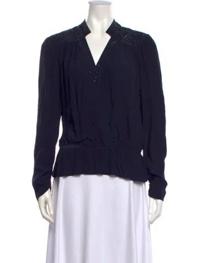 Pre-owned Zadig & Voltaire V-neck Long Sleeve Blouse In Blue