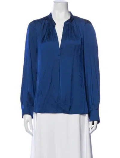 Pre-owned Zadig & Voltaire V-neck Long Sleeve Blouse In Blue