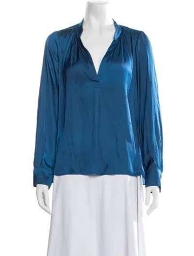 Pre-owned Zadig & Voltaire V-neck Long Sleeve Blouse In Blue