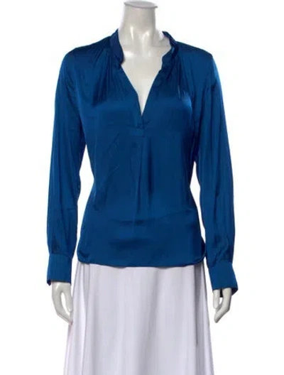 Pre-owned Zadig & Voltaire V-neck Long Sleeve Blouse In Blue