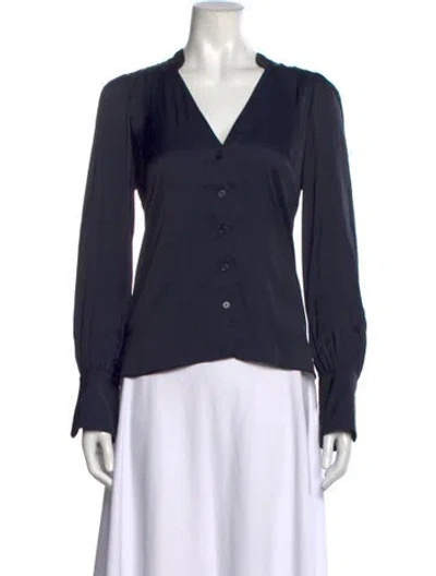 Pre-owned Zadig & Voltaire V-neck Long Sleeve Blouse In Blue