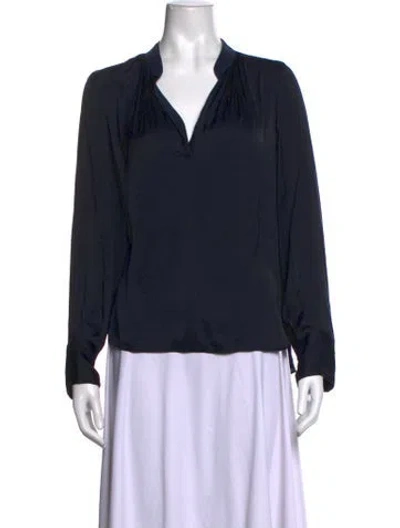 Pre-owned Zadig & Voltaire V-neck Long Sleeve Blouse In Blue