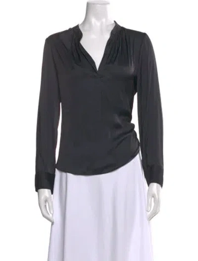 Pre-owned Zadig & Voltaire V-neck Long Sleeve Blouse In Gray