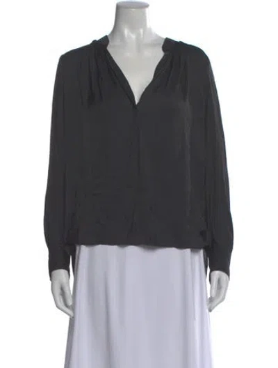 Pre-owned Zadig & Voltaire V-neck Long Sleeve Blouse In Gray