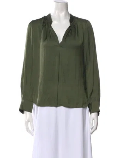 Pre-owned Zadig & Voltaire V-neck Long Sleeve Blouse In Green