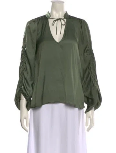 Pre-owned Zadig & Voltaire V-neck Long Sleeve Blouse In Green