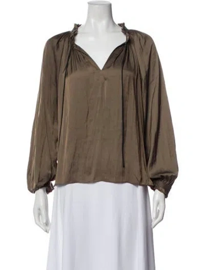Pre-owned Zadig & Voltaire V-neck Long Sleeve Blouse In Green