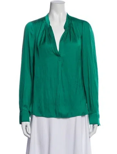 Pre-owned Zadig & Voltaire V-neck Long Sleeve Blouse In Green