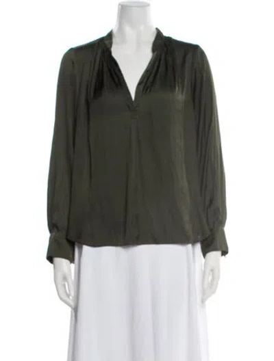 Pre-owned Zadig & Voltaire V-neck Long Sleeve Blouse In Green