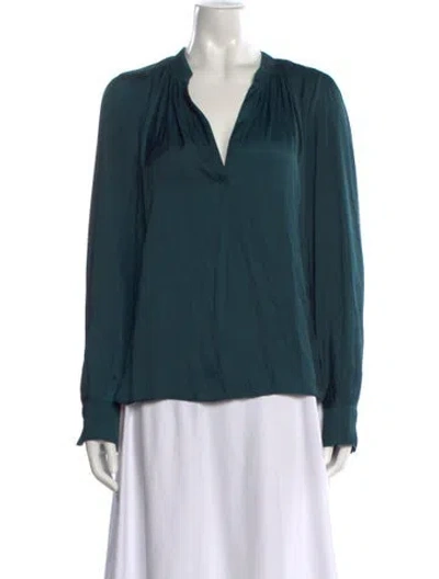 Pre-owned Zadig & Voltaire V-neck Long Sleeve Blouse In Green