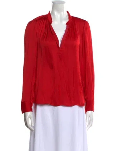 Pre-owned Zadig & Voltaire V-neck Long Sleeve Blouse In Red
