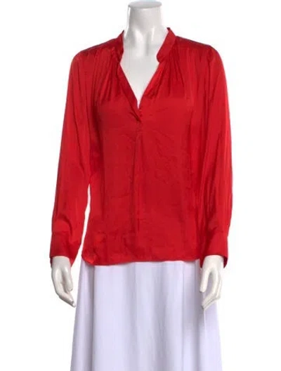 Pre-owned Zadig & Voltaire V-neck Long Sleeve Blouse In Red