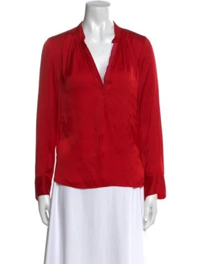 Pre-owned Zadig & Voltaire V-neck Long Sleeve Blouse In Red