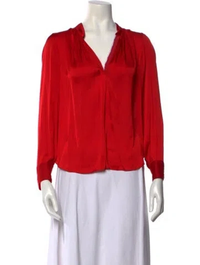 Pre-owned Zadig & Voltaire V-neck Long Sleeve Blouse In Red