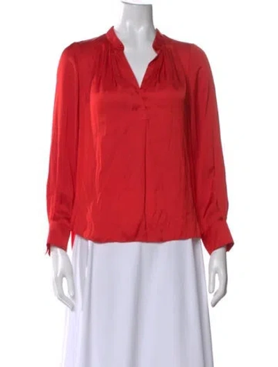 Pre-owned Zadig & Voltaire V-neck Long Sleeve Blouse In Red