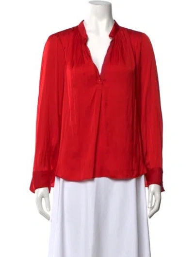 Pre-owned Zadig & Voltaire V-neck Long Sleeve Blouse In Red
