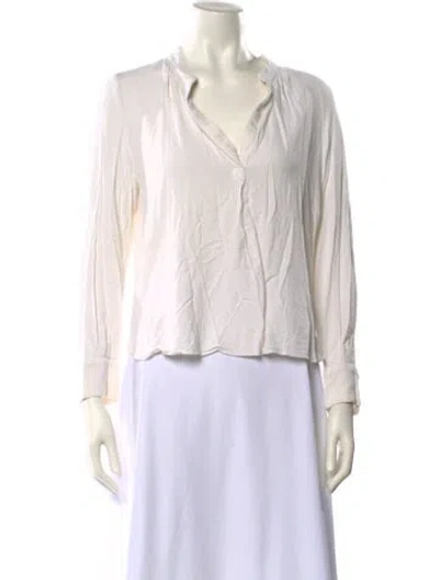 Pre-owned Zadig & Voltaire V-neck Long Sleeve Blouse In White