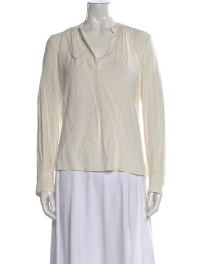 Pre-owned Zadig & Voltaire V-neck Long Sleeve Blouse In White
