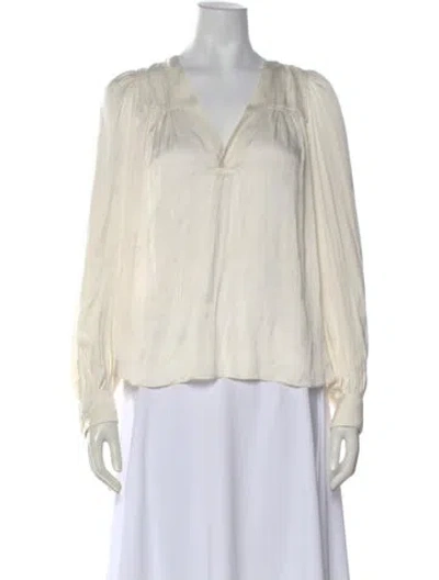 Pre-owned Zadig & Voltaire V-neck Long Sleeve Blouse In White