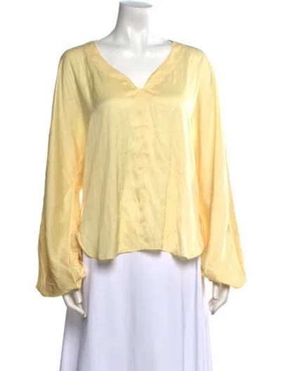 Pre-owned Zadig & Voltaire V-neck Long Sleeve Blouse In Yellow