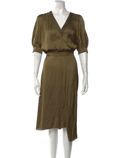 Pre-owned Zadig & Voltaire V-neck Midi Length Dress W/ Tags In Green