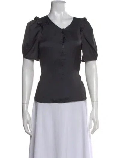 Pre-owned Zadig & Voltaire V-neck Short Sleeve Blouse In Black