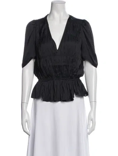 Pre-owned Zadig & Voltaire V-neck Short Sleeve Blouse In Black