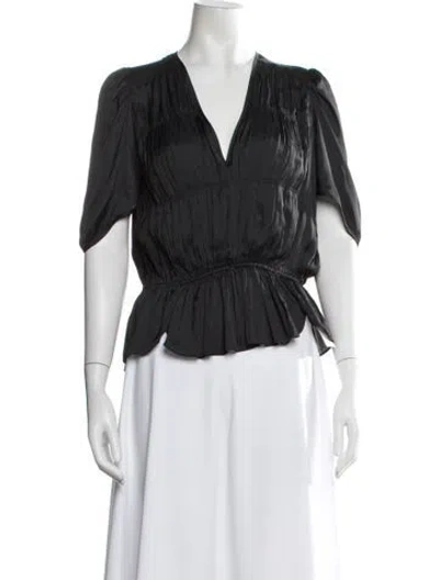 Pre-owned Zadig & Voltaire V-neck Short Sleeve Blouse In Black