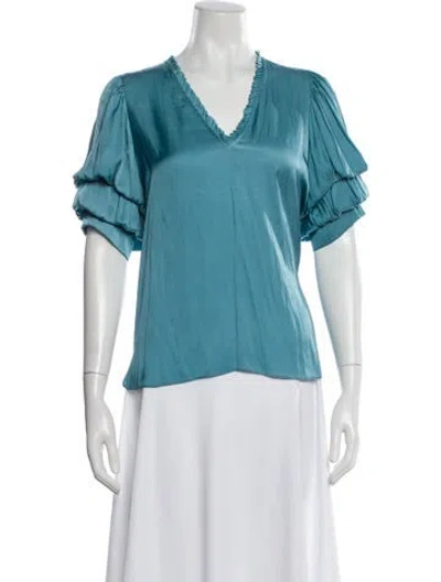 Pre-owned Zadig & Voltaire V-neck Short Sleeve Blouse In Blue