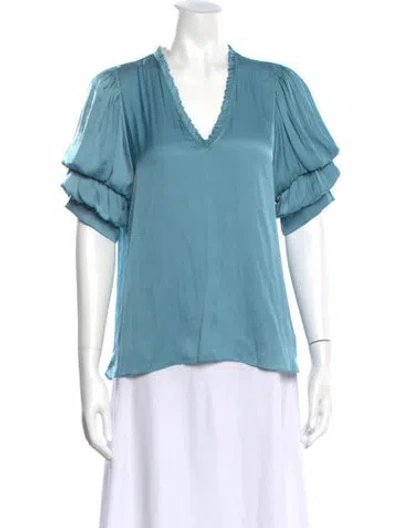 Pre-owned Zadig & Voltaire V-neck Short Sleeve Blouse In Blue