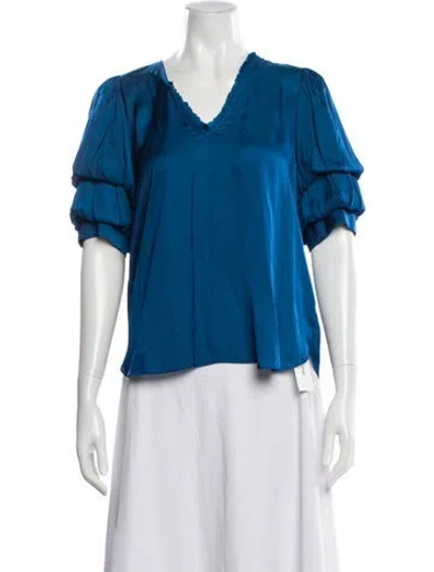 Pre-owned Zadig & Voltaire V-neck Short Sleeve Blouse In Blue