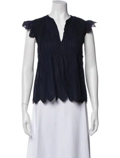 Pre-owned Zadig & Voltaire V-neck Short Sleeve Blouse In Blue