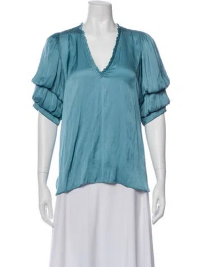 Pre-owned Zadig & Voltaire V-neck Short Sleeve Blouse In Blue