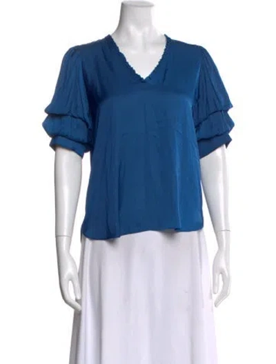Pre-owned Zadig & Voltaire V-neck Short Sleeve Blouse In Blue