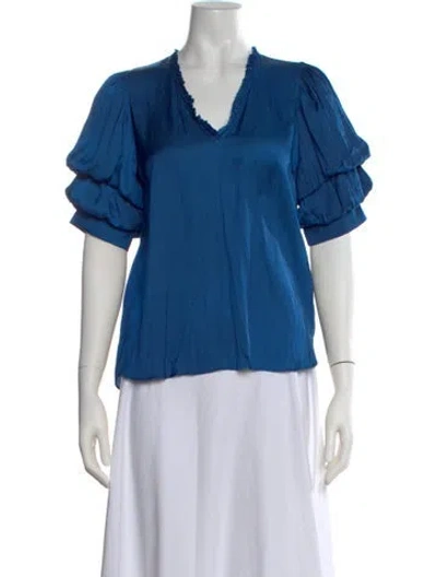 Pre-owned Zadig & Voltaire V-neck Short Sleeve Blouse In Blue