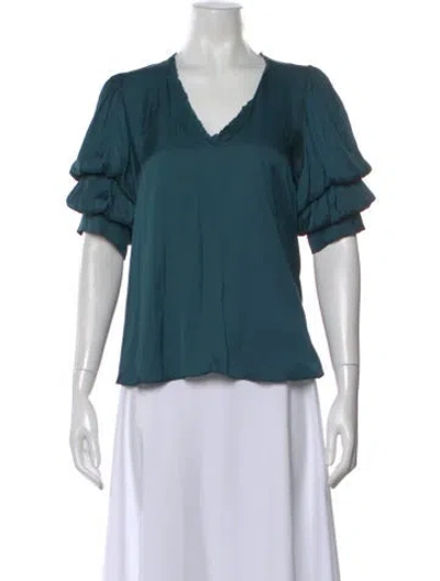 Pre-owned Zadig & Voltaire V-neck Short Sleeve Blouse In Blue