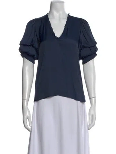 Pre-owned Zadig & Voltaire V-neck Short Sleeve Blouse In Blue